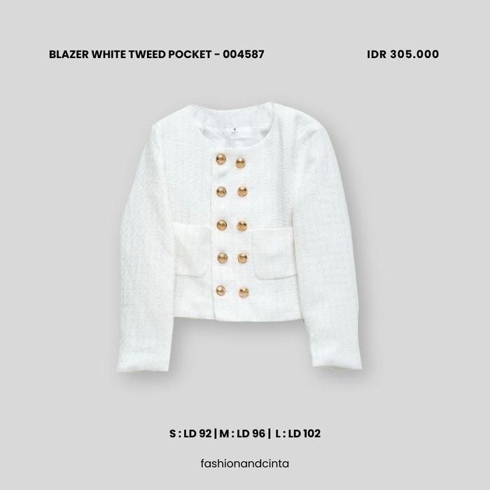 Blazer White Tweed Pocket 004587