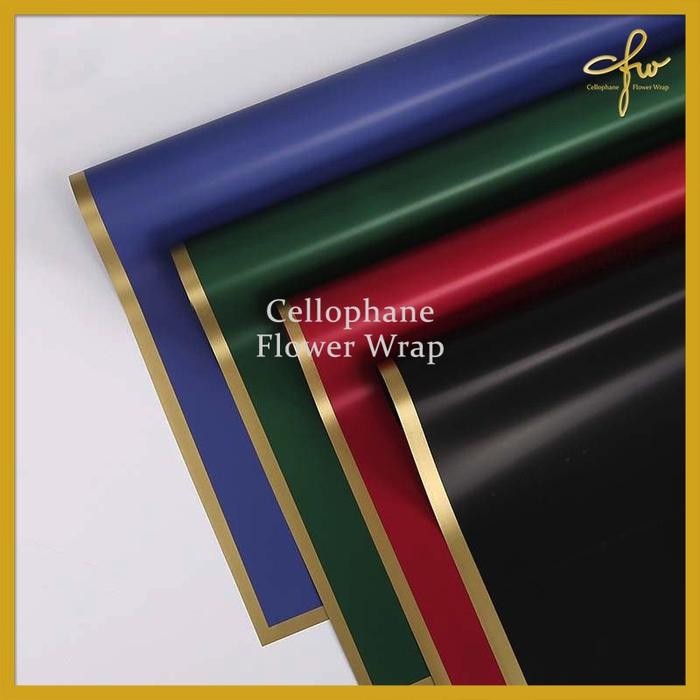 Kertas Buket Gold Line Solid Color Cellophane Flower Wrapping