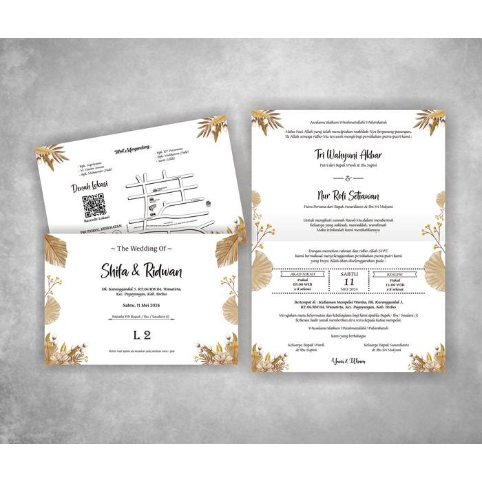 100PCS Undangan Pernikahan Lipat 2 Desain Kekinian