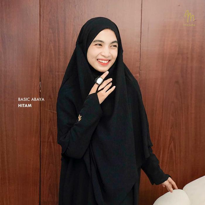 Maslaha Abaya Hitam Polos Wanita Abaya Basic Abaya Crincle - Hitam