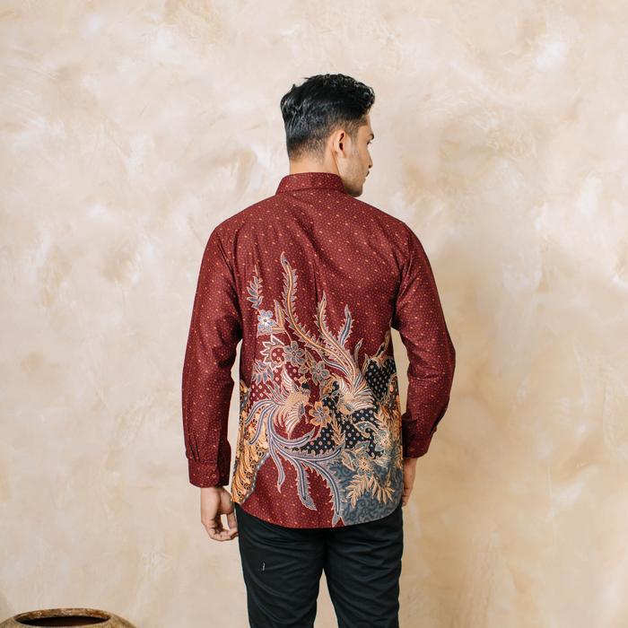 Batik Adyatma Pria Seera Maroon Kemeja Panjang Slim Fit