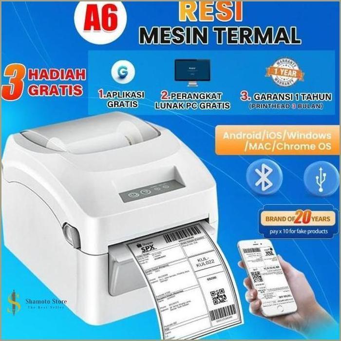 Shamoto- Bare Printer Thermal Waybill Printer USB+Bluetooth Mesin Cetak Label Stiker Resi 4 & 3 In