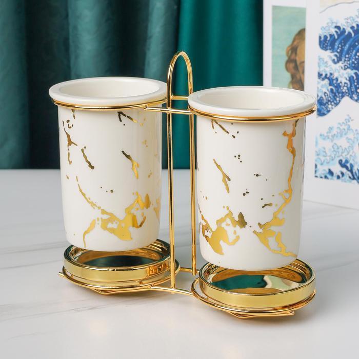 NEXXIO TEMPAT SENDOK GARPU KERAMIK MARBLE LIST GOLD HOLDER PENYIMPANAN DAPUR RUMAH TANGGA PRAKTIS
