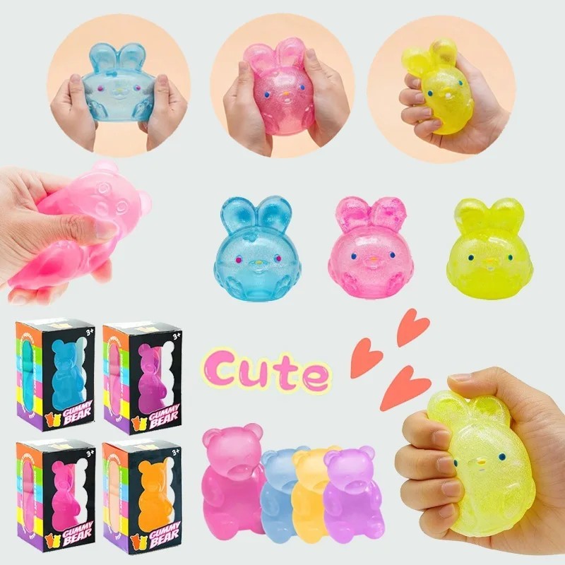 Needoh Jelly Hops TPR Toy Gummy Bear Clear Glitter Non-toxic Relief Pressure Toy Soft Squishy Heal