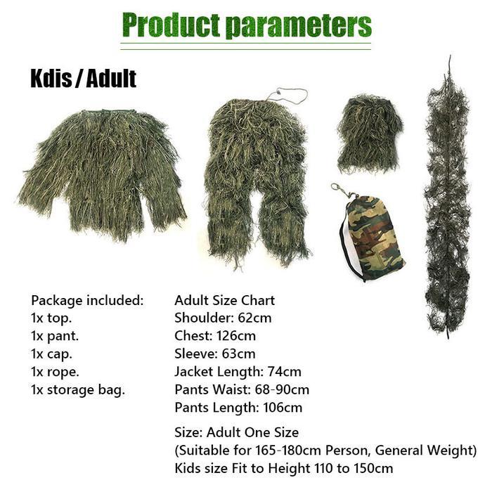 Ghillie Suit Baju Set Kostum Karnaval Ghillie hoodie + celana / Baju Ghillie Camo Poliester Celana