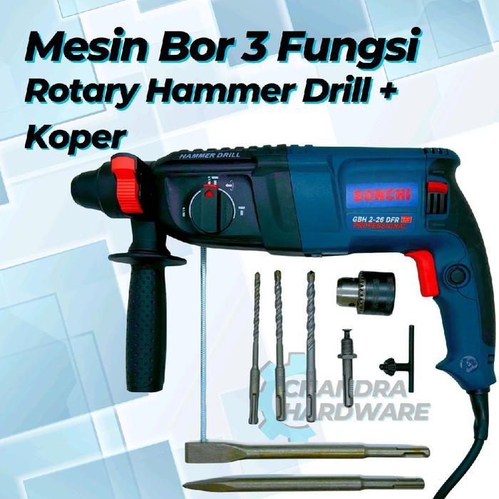 Bor bobok rotary hammer drill 26mm bor beton dinding bonchi bos bor pahat 3 fungsi free mata bor