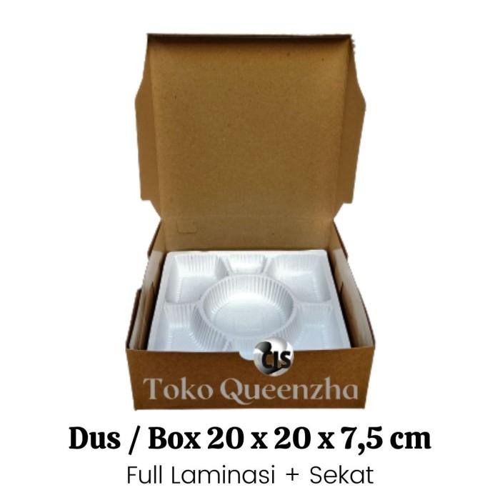 Dus / Box Kotak Nasi Ukuran 20 X 20 X 7,5 Cm + Mika Sekat Alas Nasi