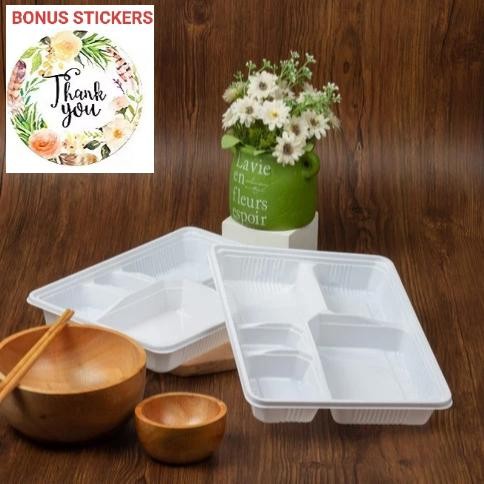 Mika tray nampan alas bento sekat 5 isi 25pcs per pack putih white plastik wadah tempat makanan