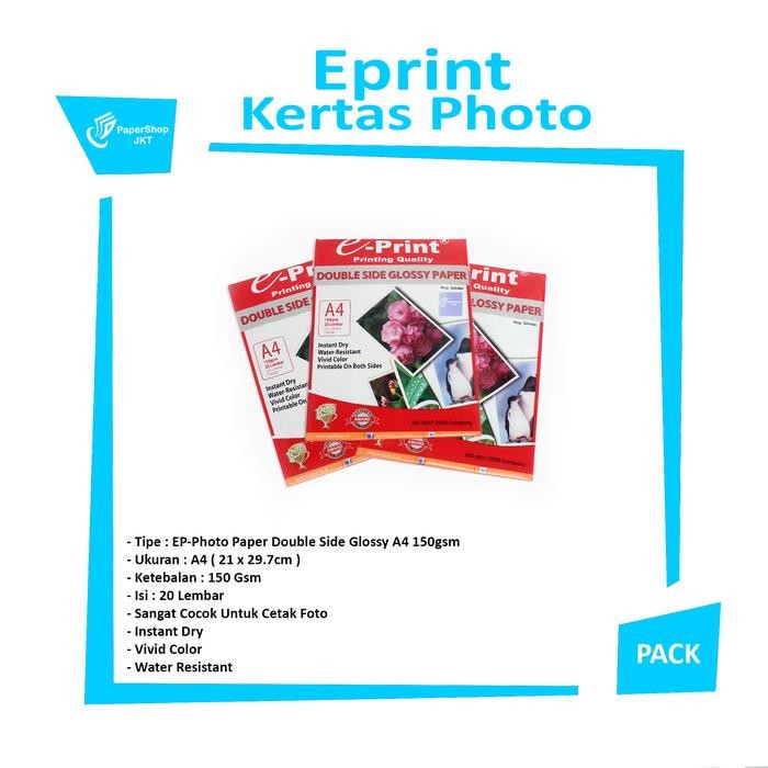 

Pilihan- E-Print Photo Paper Double Side Glossy A4 150Gsm
