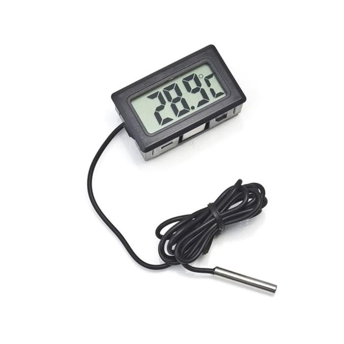 RJ Thermometer Mini Kecil Serbaguna Untuk Ruangan Aquarium Kulkas Mobil Baterai Digital Hitam Layar