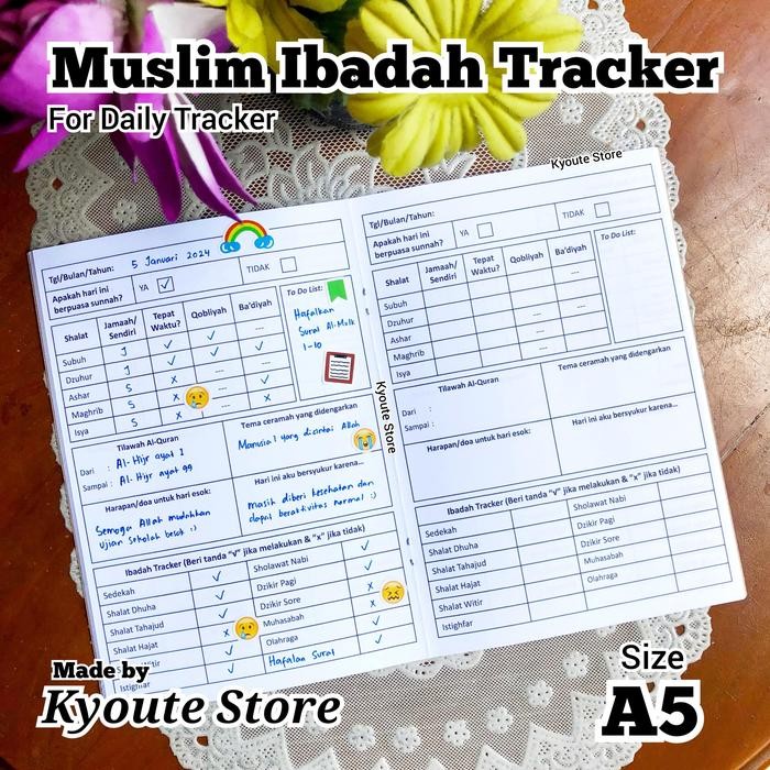 

Buku Daily Muslim Ibadah Tracker Planner A5 Kyoute Catatan Kegiatan