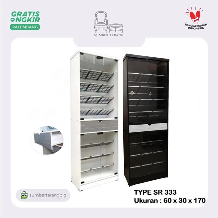 TERLARIS Lemari Sepatu Kaca 2 tingkat Rak Sepatu SR 333 Tempat Sepatu l READY STOCK