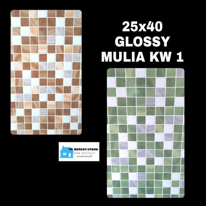 KERAMIK DINDING KAMAR MANDI 25X40 GLOSSY COKELAT HIJAU KOTAK MOZAIK