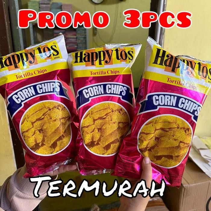 New Promo 3pcs HAPPY TOS MERAH - HAPPY TOS CORN CHIPS MERAH/HIJAU 140GR EXP 2025 Snack Cemilan