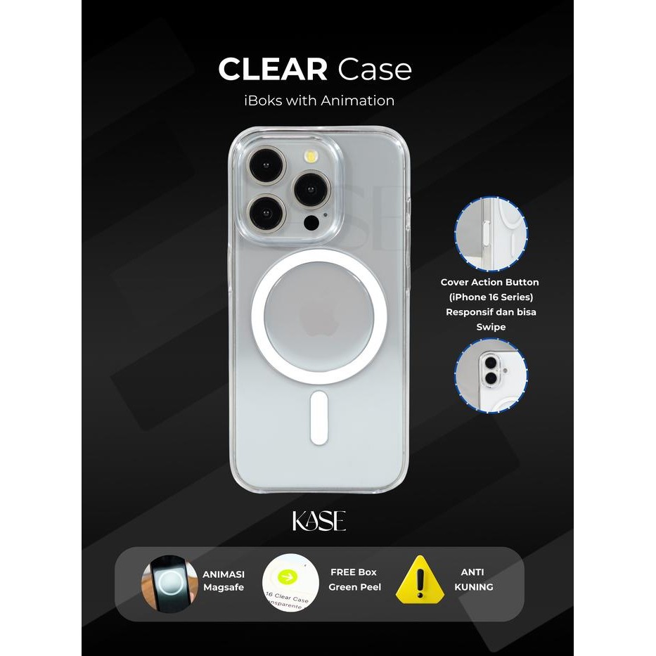 CLEAR Case Magsafe + ANIMATION Anti Kuning (Anti-Yellowing) Hardcase for iPhone 13 14 15 16 Plus Pro