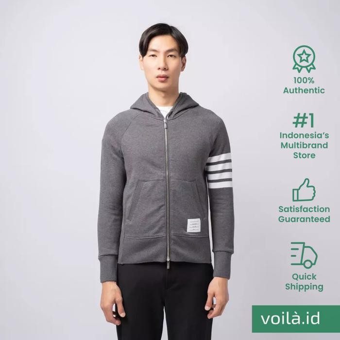 ORIGINAL Voilaid Thom Browne 4-Bar Stripe Zipper Jacket Dark Grey READY STOCK