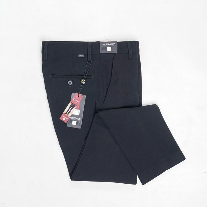 ORIGINAL MUSTEVANS CELANA PANJANG FORMAL KERJA KANTOR SLIM FIT HITAM PRIA - 105 READY STOCK