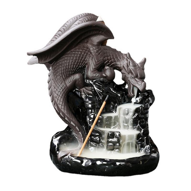 Dragon Backflow Incense Burner Dragon Diffuser Meditation Incense Holder Ceramic 20 Incense Cones Dr