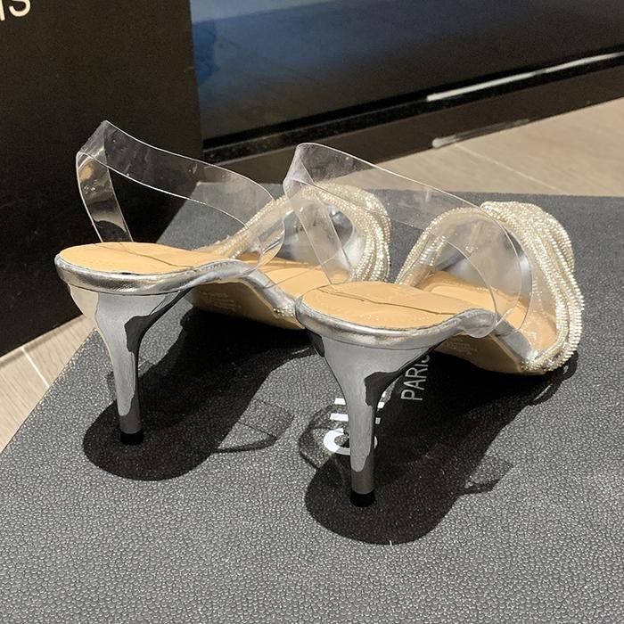 Ready Sepatu Sandal Heels Kerja Mules Kantor Heels Wanita Premium Hak Kaca Tahu Tinggi 7Cm 9Cm Pesta