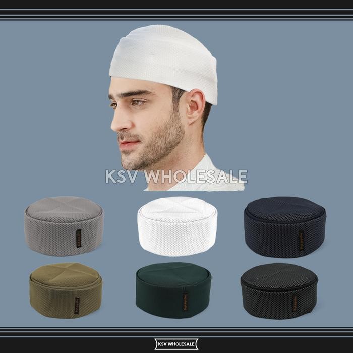 ASLI GROSIR (10 Pcs) Peci Lipat Mesir Habasya Premium Haji Alay Kopiah Kain Hitam Putih Kopyah