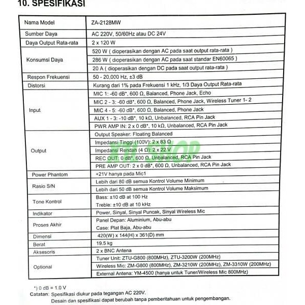 MIXER AMPLIFIER AMPLI AMPLY TOA ZA-2128MW ZA2128MW ZA2128 (2X120w)