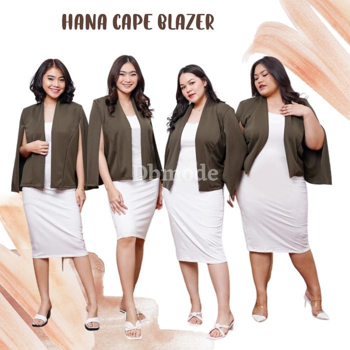 Cape Blazer Outer Wanita Jumbo Kerja Kantor Casual Hitam Polos Korean Style Kekinian Hana