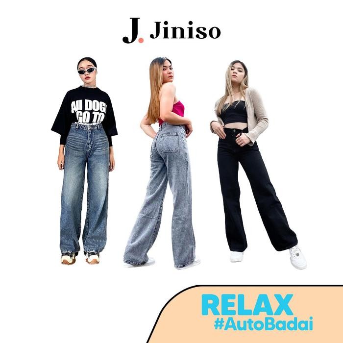 9qli- Relax - Jiniso Kulot Celana Jeans Wanita Highwaist