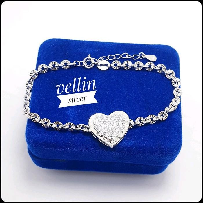 Gelang Tangan Nori Ukir & Liontin Love Perak 925 Asli - Perhiasan Gelang Tangan Hati Silver Ori 925