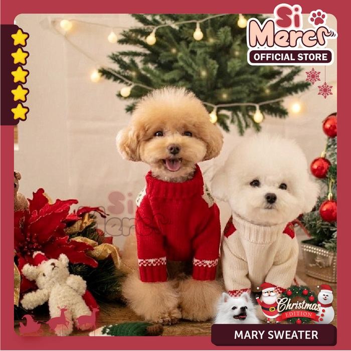 Si Merci Baju Sweater Turtleneck Hewan Natal Couple Anjing Kucing Rajut Christmas Mary Sweater