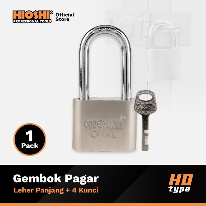Lansungkirim- Hioshi /Gembok Oval/Leher Panjang/Besi/Baja/Pagar/Satin/30 40 50 60 Mm/Blister/Kunci