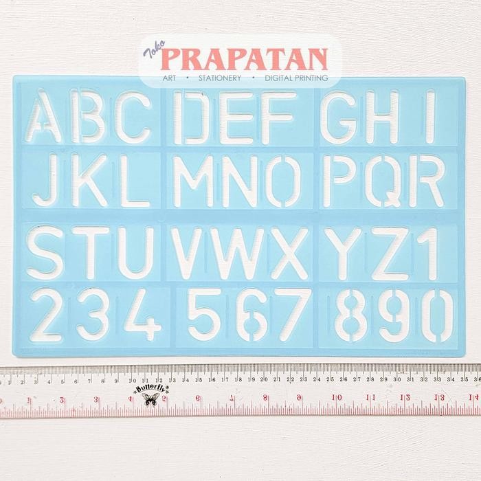 Penggaris Mal Huruf Sablon Butterfly Penggaris Angka Mal Abjad