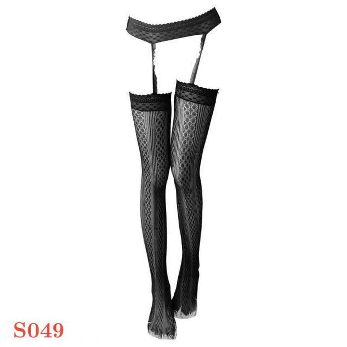 Kaki Stocking Wanita Kaos Kaki Stocking Wanita Overknee Sepaha dengan Garter Belt Motif Bunga Hitam 