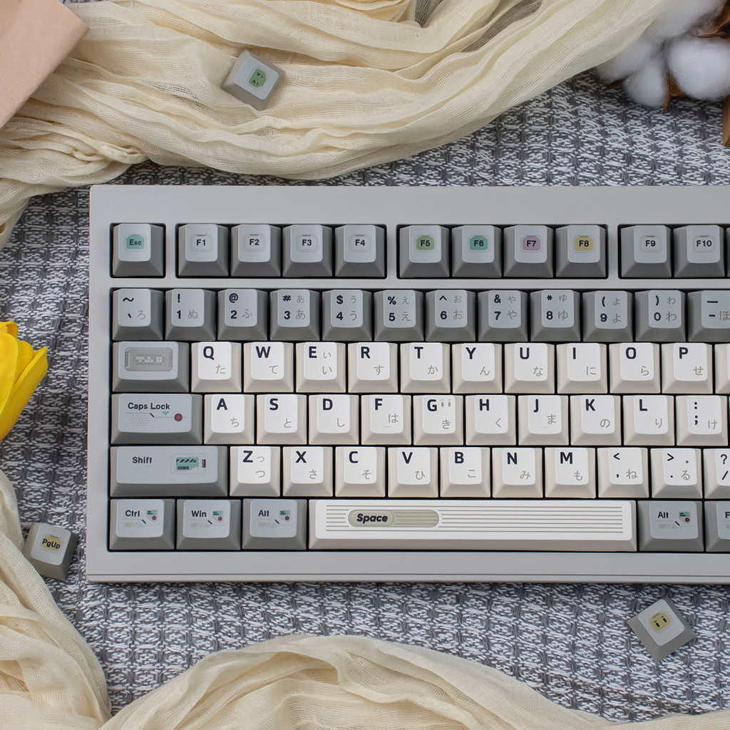 Retro Gray Keycaps 144 Keys Cherry Profile Dye Sub PBT Keycaps Japanese Root keycaps For MX