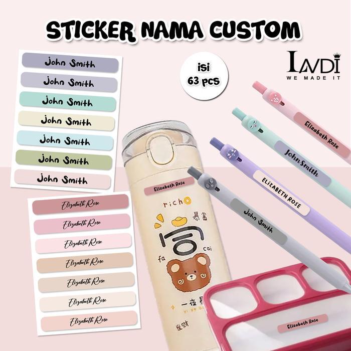 Sticker Label Nama Custom Waterproof Pensil Botol Anti Air Warna Pastel Aesthetic
