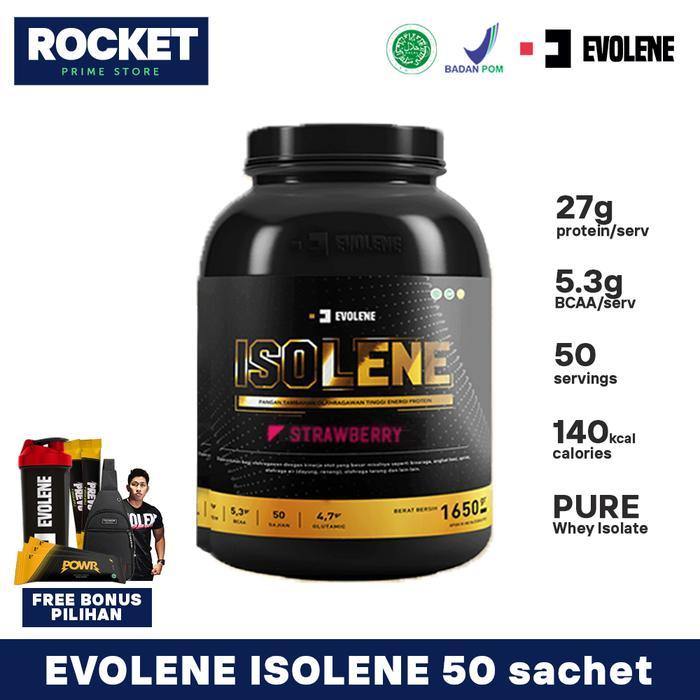 EVOLENE Isolene Whey Protein Isolate 1650 gr 50 sachet Rasa Strawberry