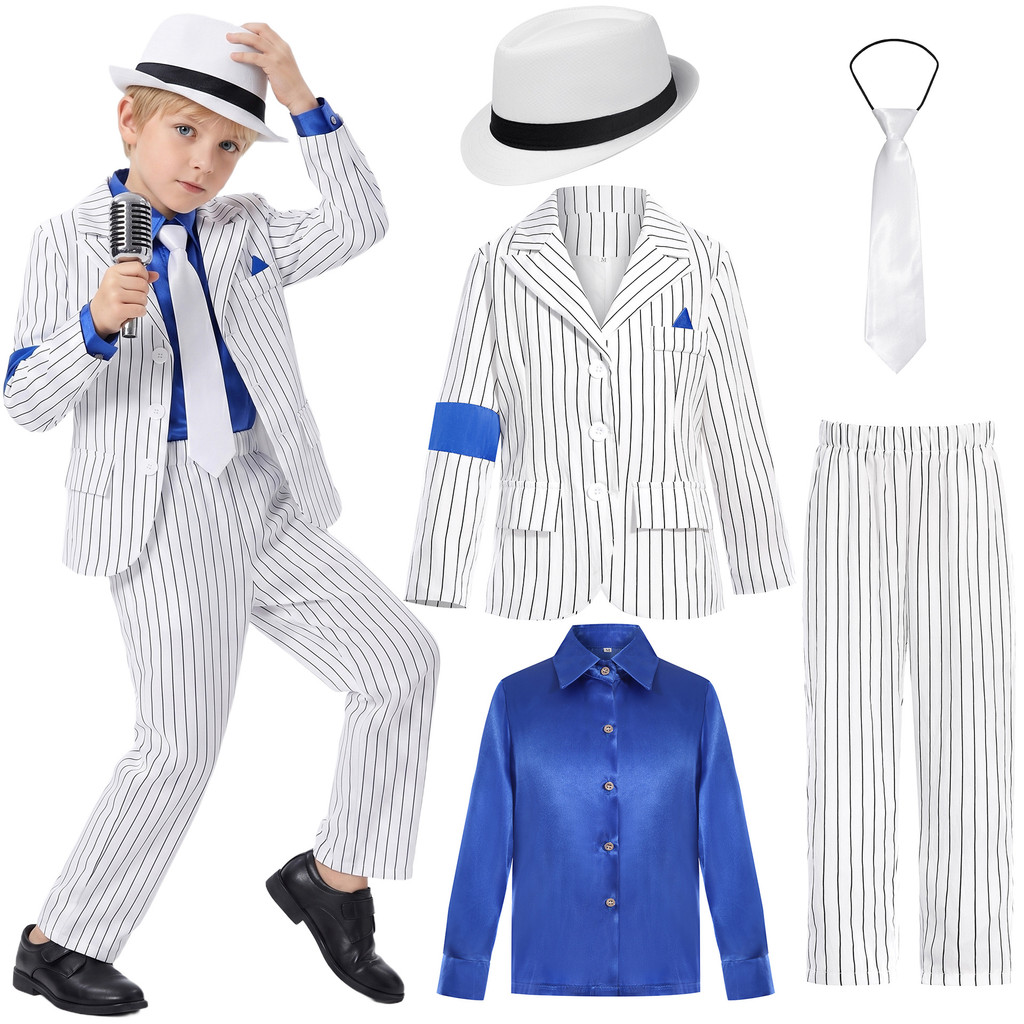 2026 New Kids Michael Jackson Costume Cosplay Striped Suit Gold Pants Suit Boys Mj Stage Costume