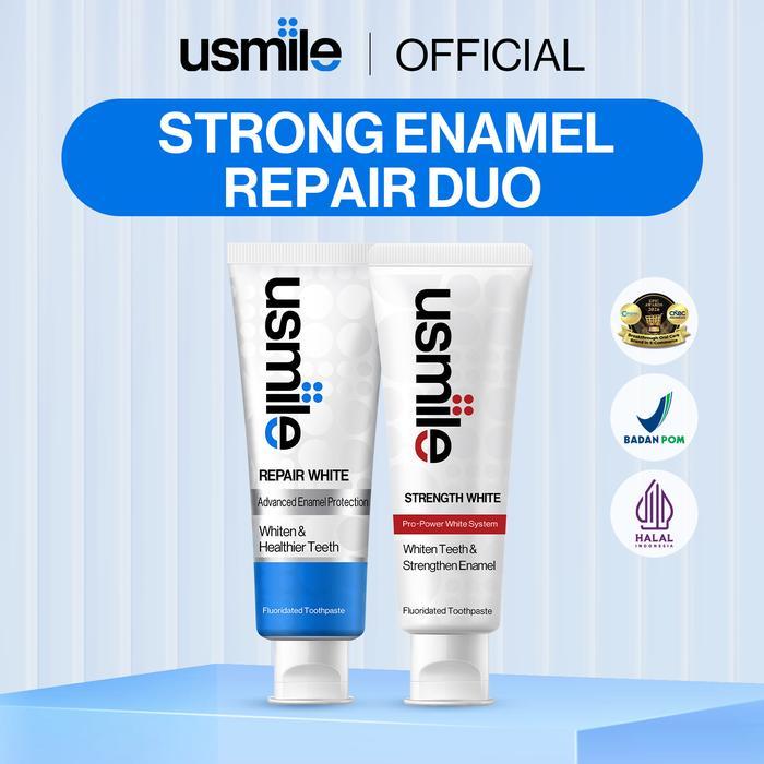 [Enamel Repair Duo] usmile Pasta Gigi Strength White 90g & Repair White 100g - Odol Pemutih &