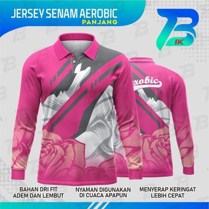 Jersey Wangki Senam Aerobic Lengan Panjang/Kaos Kerah Senam Aerobic Fullprint /Jersey Senam Aerobic