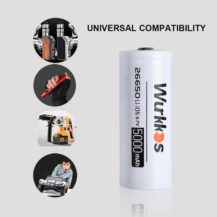 WURKKOS BATERAI 26650 5000mAh 15A 3.7 VOLT SENTER LED