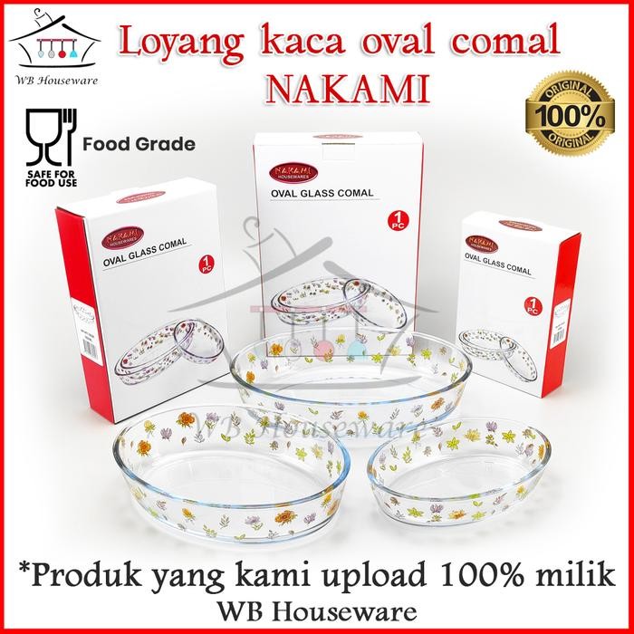 Loyang kaca oval tebal motif tahan panas NAKAMI / wadah prasmanan