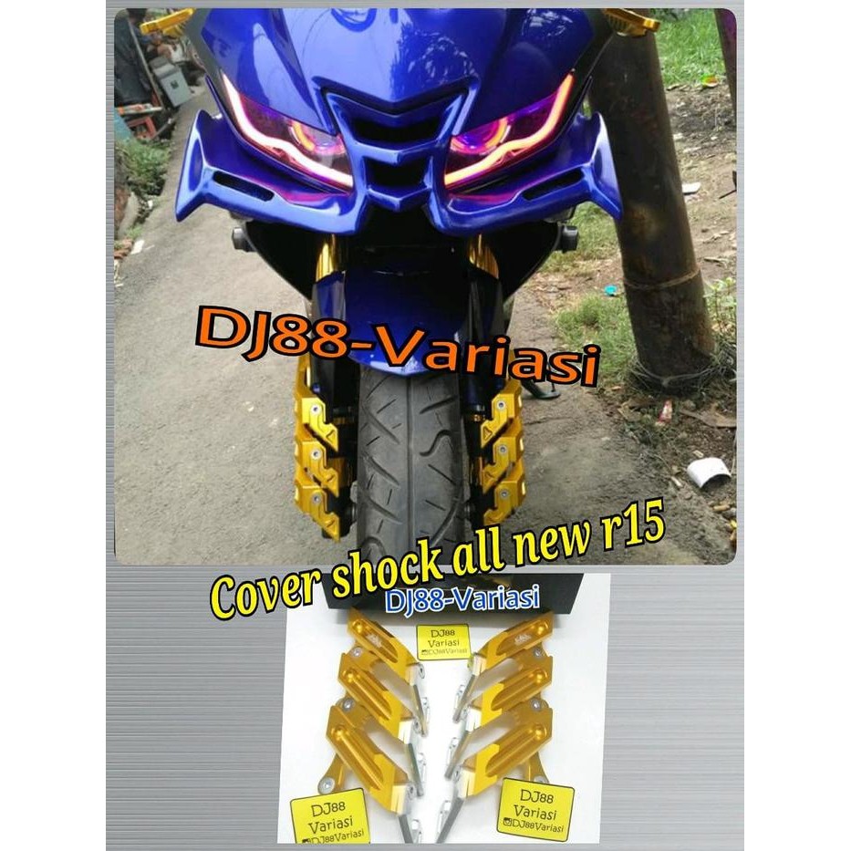 COVER SHOCK CNC ALL NEW R15 V3 TUTUP SHOCK BAUT SPAKBOR DEPAN BLACK DI