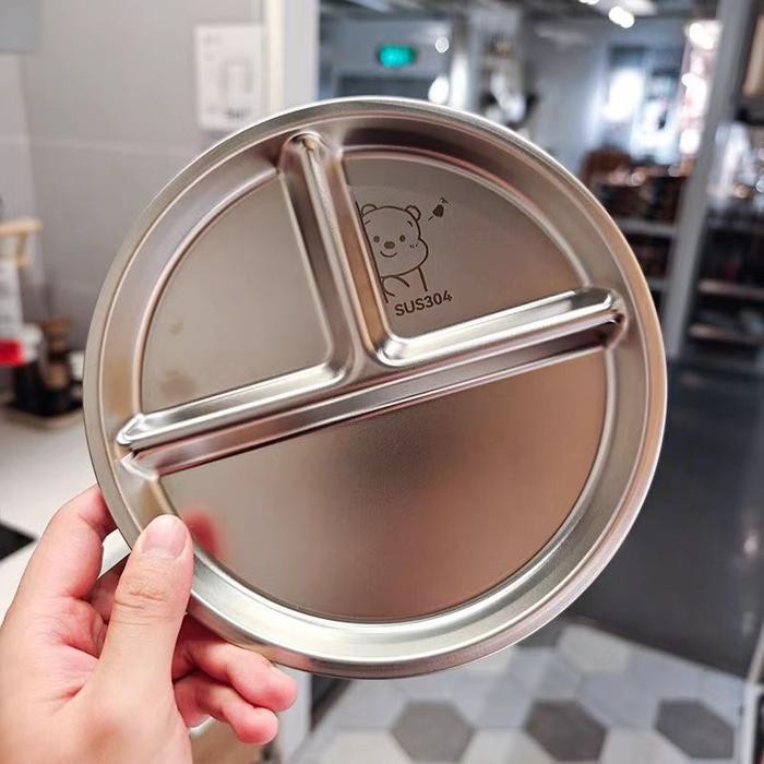 Snack Lunch Tray Stainless Steel / Piring Makan Sekat Anak