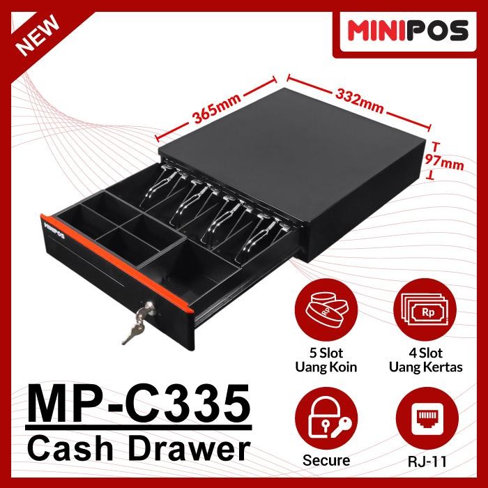 

CASH DRAWER LACI KASIR KECIL 4 SLOT UANG MINIPOS MP-C335 METAL PLASTIK RJ11 HITAM ELEGAN
