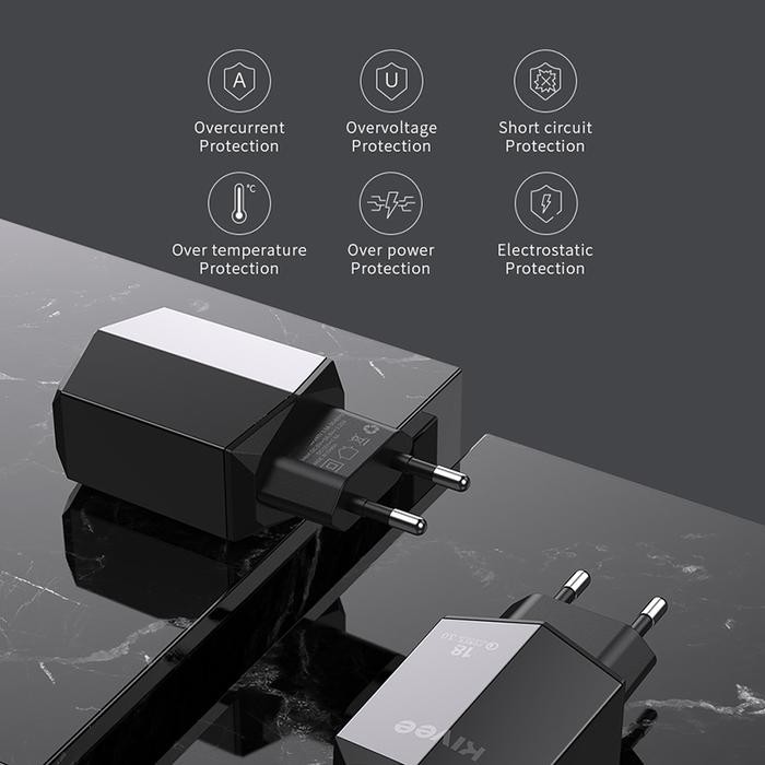 Wall charger KIVEE QC3.0 + PD 18W fast charger light display 5V/3A