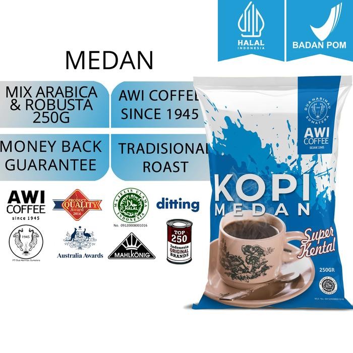 

TERMURAH Awi Coffee KOPI MEDAN 250gr Halus/Kasar Kopi Kental Kopi Tradisional Hitam Bubuk READY