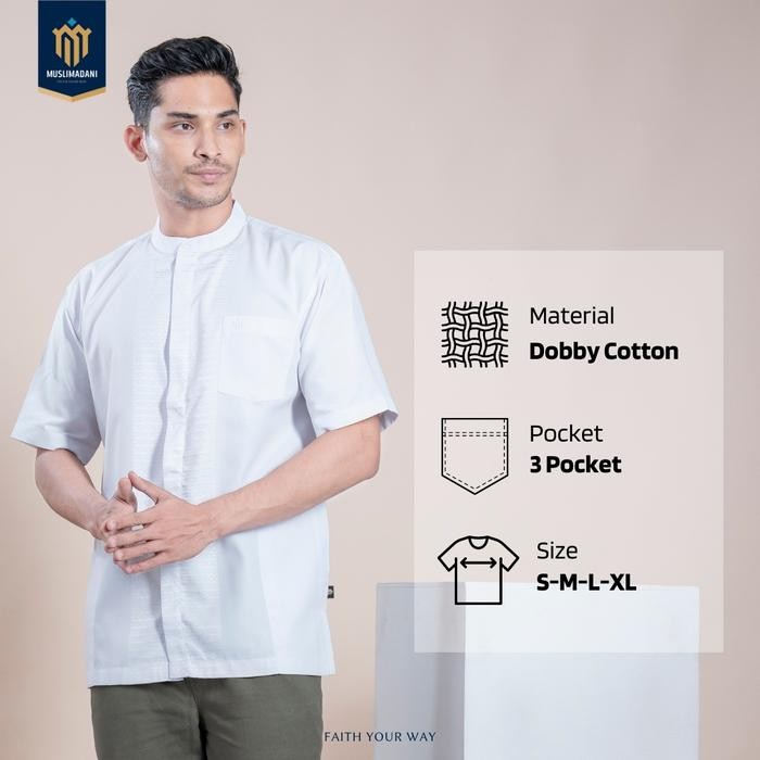 Pilihan- Muslimadani Baju Koko Dewasa Saleem Kemko Lengan Pendek Baju Koko Putih Motif Muslim