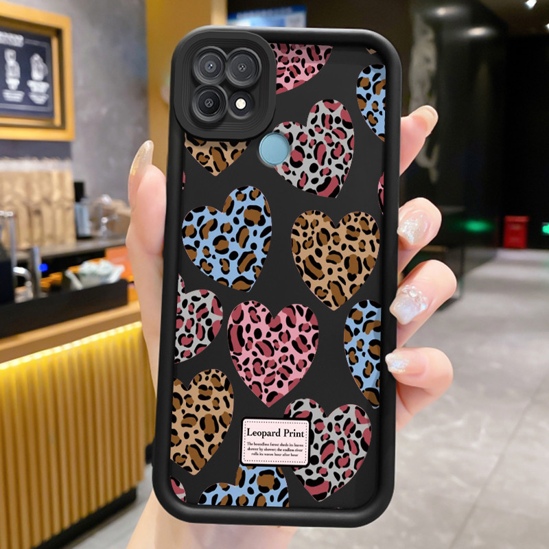 Casing Hp untuk OPPO A15 A15s A35 4G Case Hp Casing pola Motif macan tutul bentuk hati HP Cesing mat