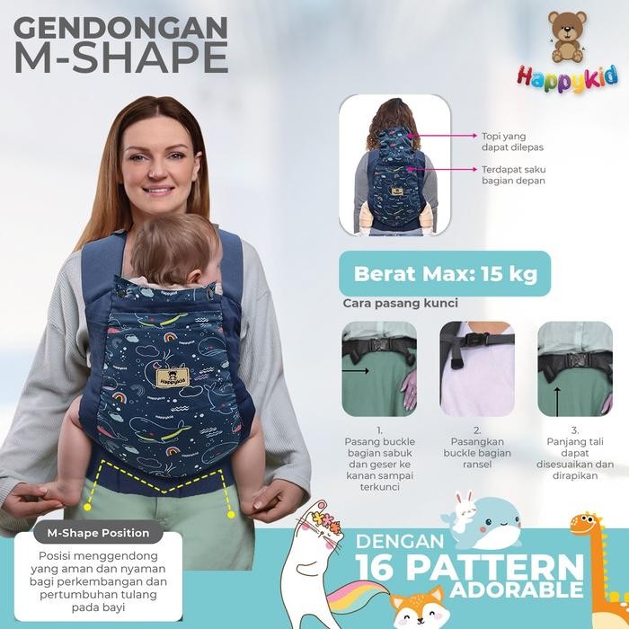 Snobby Baby - Moms_ Happykid Gendongan Bayi Ransel M-Shape Gendongan Bayi Depan Belakang Lite Carier