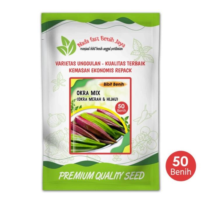 Terlaris Benih okra mix super 50 biji / bibit okra merah dan benih okra hijau unggulan Tanaman SALE