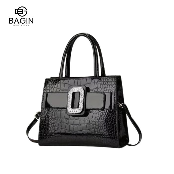 Top Ginela Bag - Tas Wanita Handbag Motif Croco Elegan Kulit Pu ther [gy-739]